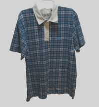 Jeep Vintage 90s Official Blue Squares Geometric Button Gray Polo Shirt XL - £22.11 GBP