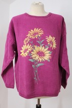 Vtg Chic M/L Magenta Pink Textured Cotton Sunflower Long Sleeve Top - £20.86 GBP