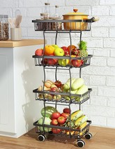 Vegetable Storage Rack Fruit Basket Cart Organizer Holder Rolling Kitchen Metal - £41.52 GBP