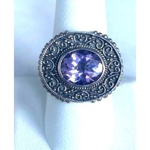 WELL MADE 925 STERLING SILVER AND AMETHYST RING SIZE 9 SKY - $74.65
