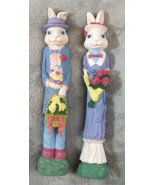 Pencil Bunnies 12&quot; Resin Figure Easter Decoration Mr. &amp; Mrs. Bunny Man W... - $19.95