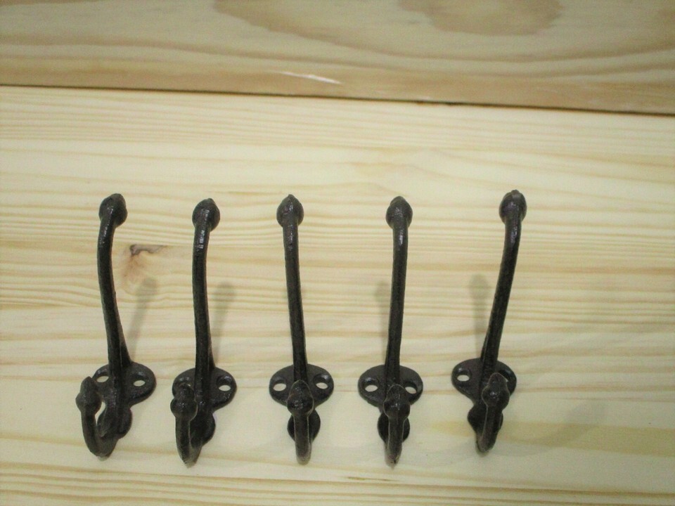 5 RUSTIC COAT HOOKS HAT ENTRY WAY HALL TREE KEYS STORAGE Hardware CAST IRON Item image 3