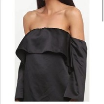 Zara Woman Satin Black Off-the-Shoulder Mini Dress S Small - £27.37 GBP