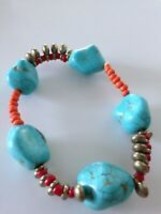 turquoise colorful beaded stretch bracelet - £19.80 GBP