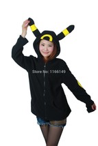 Cosplay   pika  Umbreon Black Hooded Hoodie Sweatshirts With Ears Tail Adult Wom - £59.50 GBP