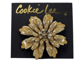 Brooch Pin Cookie Lee Flower Mum Floral Gold Enamel Swirl Rhinestones Ye... - $10.36