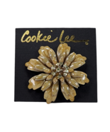 Brooch Pin Cookie Lee Flower Mum Floral Gold Enamel Swirl Rhinestones Ye... - $10.36