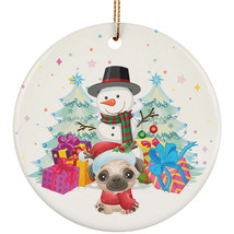 Cute Baby Pug Dog &amp; Snowman Ornament Christmas Gift Pine Tree Home Decor - £11.69 GBP