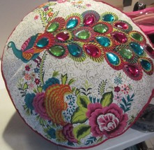 Decorative Circle Throw Pillow peacock design embellished - £37.96 GBP