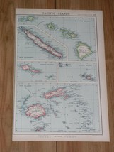 1924 Vintage Map Of Oc EAN Ia Hawaii New Caledonia Samoa Fiji Tahiti Pacific - £14.99 GBP