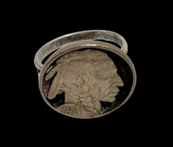 Vtg Buffalo Nickel Ring Size 6.25 1936 Face Silver Rare - £52.66 GBP