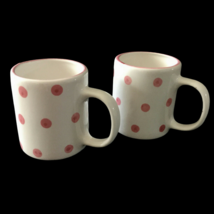 Vintage 80s Pair of Polka Dot Ceramic Coffee Mug Tea Cocoa Cup Pink White - £25.81 GBP