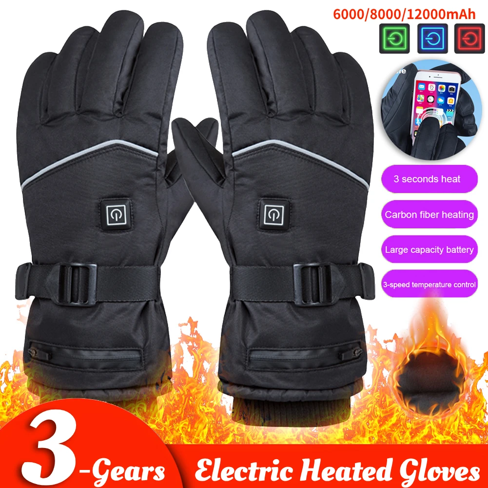 Ed gloves winter warm lithium battery heated gloves touch screen 3 level gloves 6000mah thumb200