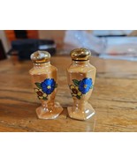 Vintage Small Peach Lusterware Vase Urn Two Flower Salt and Pepper Shakers - £10.18 GBP