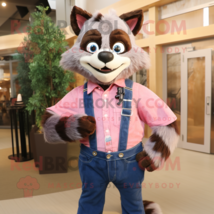 Pink Raccoon mascot costume character dressed with a Denim Shirt and Bow ties - $1,329.00