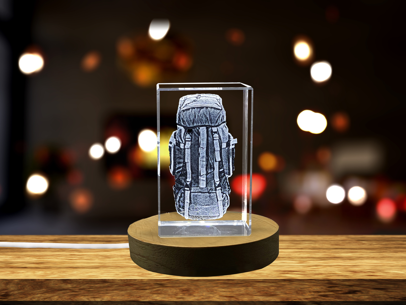 LED Base included | Unique Crystal Decor Piece Personalized 3D Engraved Backpack