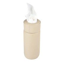Cylinder Tissue Box PU Leather Round 50 Plus Tissues Container for Car Cup beige - £35.28 GBP