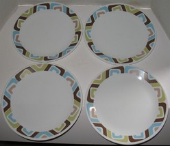 4 Vintage Corelle Vitrelle Geometric Rim 10 3/4&quot; Dinner Plates Made in USA - £14.76 GBP