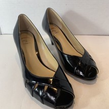 LEI Classic Black Faux Leather Open Toe Heels Women&#39;s Shoes Size 8.5M - £8.01 GBP