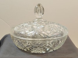 Vintage Anchor Hocking &quot;Star of David&quot; Pattern Clear Glass Candy Dish wi... - £23.70 GBP