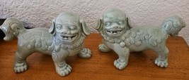 Pair vintage Porcelain Foo Dogs by Andrea by Sadek -Celadon glaze -In great cond - £67.95 GBP