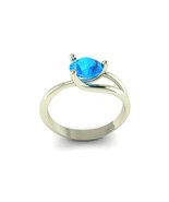 Blue Topaz Gemstone Solitaire Women Ring, 925 Sterling Silver Handmade J... - $75.84 CAD