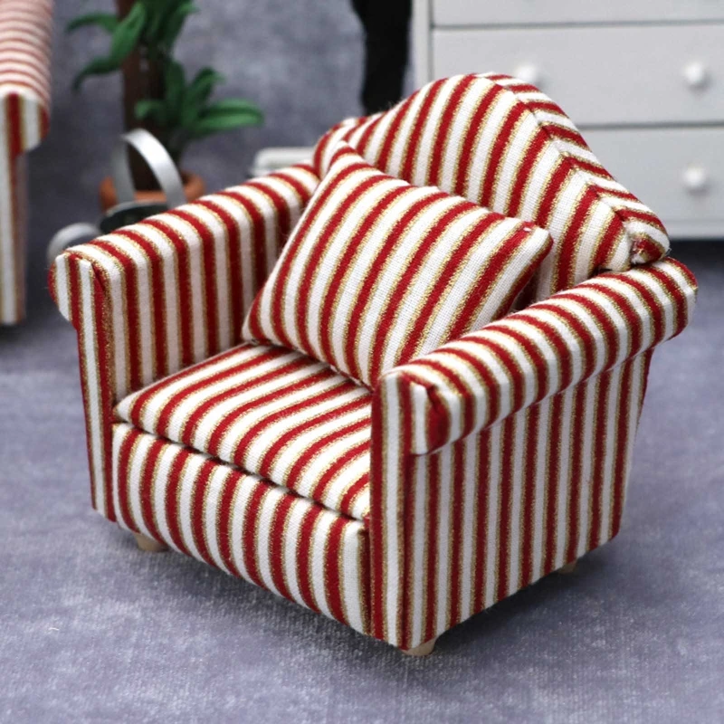 1/12 Mini Sofa Armchair Wooden Couch Toy Floral Sofa Throw Pillow Doll House - £11.50 GBP+