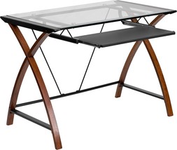 Flash Furniture Glass Computer Desk With Pull-Out Keyboard Tray And Crisscross - £128.50 GBP