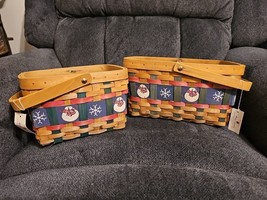 Home Interiors Decorative Christmas Basket Handle Snowmen Snowflakes Set... - $40.23 CAD