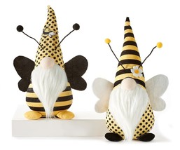 Bee Gnomes Figurines Plush 14" High Set of 2 Yellow with Antennae Wings Beard