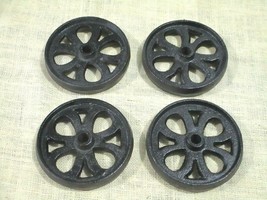 4 Cast Iron Wheels Cart Factory Farm Ranch Steampunk Table Hit Miss Wheel Black - £50.18 GBP