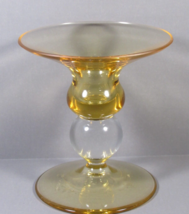 Honey Amber Glass Candle Stick Clear Center Hand Blown Single Only 4&quot; x 3&quot; - $22.77