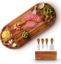 30 Inch Large Acacia Wood Charcuterie Board With 4 Knives Set, Magnetic - 3 - $51.99