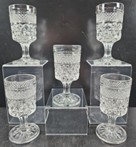 5 Anchor Hocking Wexford Wine Glasses Set Vintage Clear Cut Etched Stemw... - $29.67