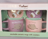 Pusheen the Cat Ceramic Stackable Mugs with Coasters Culture Fly Purple ... - £25.80 GBP