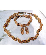 Vintage Coro Gold Plated Necklace Rhinestone Bracelet Clip Earrings Parure  - £55.49 GBP