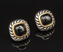 925 Sterling Silver - Vintage Two Tone Ribbed Black Onyx Stud Earrings -... - $44.61