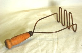 Potato Masher Wooden Brown Handle Kitchen Tool Vintage MCM - $12.86