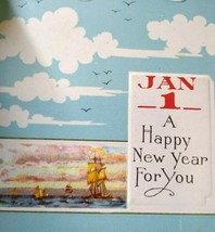 New Year Postcard Seagulls Bells Pirate Ships Embossed Vintage Saline Michigan - £7.58 GBP