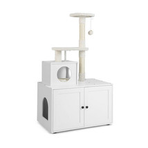 Cat Tree with Litter Box Enclosure with Cat Condo-White - Color: White - $3,127.88 MXN