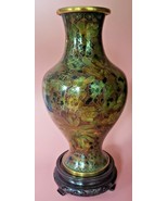 Vintage Floral Cloisonne Enamel Copper 10&quot; Vase Browns Greens Republic C... - £54.75 GBP