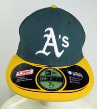 Oakland Athletics A&#39;s New Era Hat Green Yellow Size 7 1/8 59Fifty Cool Base - £20.93 GBP