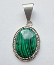 Large Exotic 925 Sterling Silver Malachite Pendant - £58.12 GBP