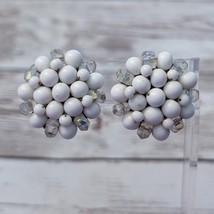Vintage Clip On Earrings White with Iridescent Beads Statement - £11.18 GBP