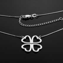925 Silver Good Luck Shamrock Charm 4-Leaf Clover Valentine&#39;s Day Heart Necklace - £34.79 GBP+