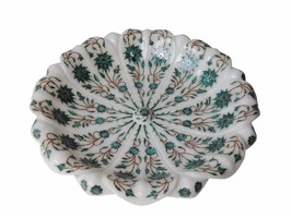 11&quot; Marble Fruit Serving Bowl Malachite Inlay Floral Art Housewarming Gi... - £602.60 GBP
