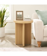 Natural End Side Table With Fluted Design Sofa Living Room Nightstand Ro... - $2,507.92 MXN+