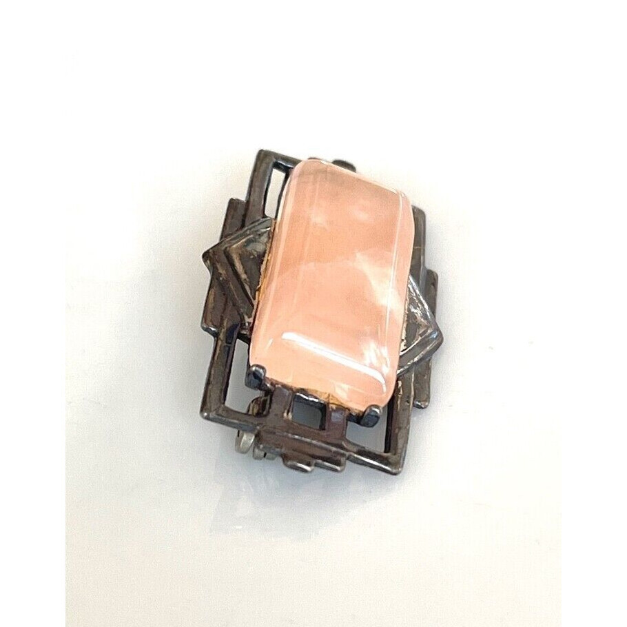 Art Deco Era 925 Sterling Silver And Pink Quartz Brooch Sky Item image 5