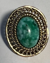 Scarf Clip Gold Tone Oval Faux Turquoise Mesh Filigree Shaft Bar1&quot; Circumference - $5.90