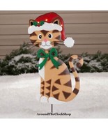 Solar LED Christmas Cat Wearing Lighted Santa Hat Metal Yard Stake Holid... - $38.93 CAD